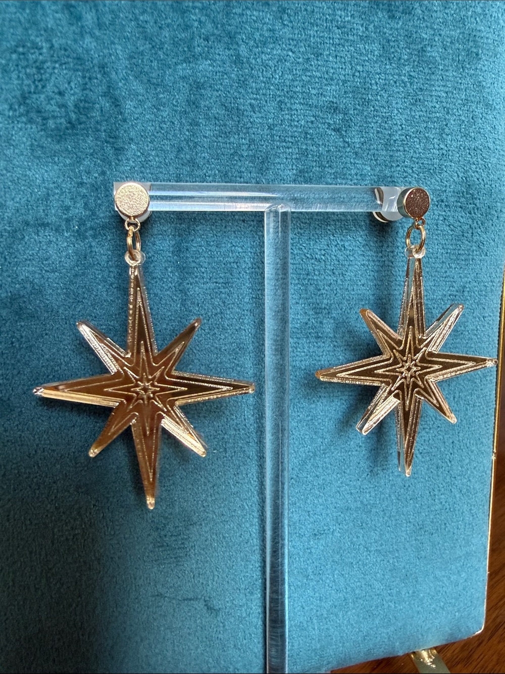 Retro handmade Gold Starburst Drop Earrings vintage rockabilly